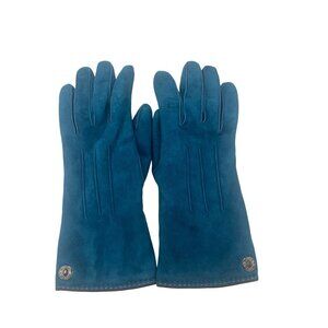 Coach Womens Size 7 Blue Suede Leather Gloves With Cashmere Lining